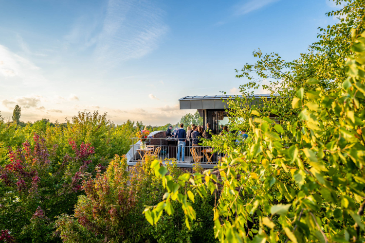 Afsluitende borrel buiten op het dak