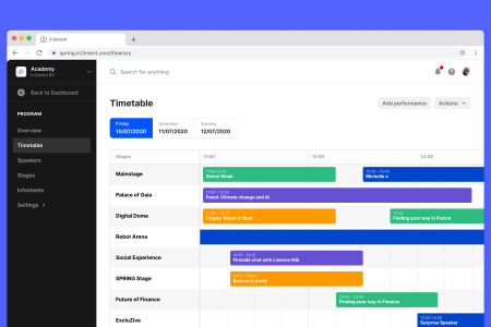 Een event tijdschema van het In2event platform